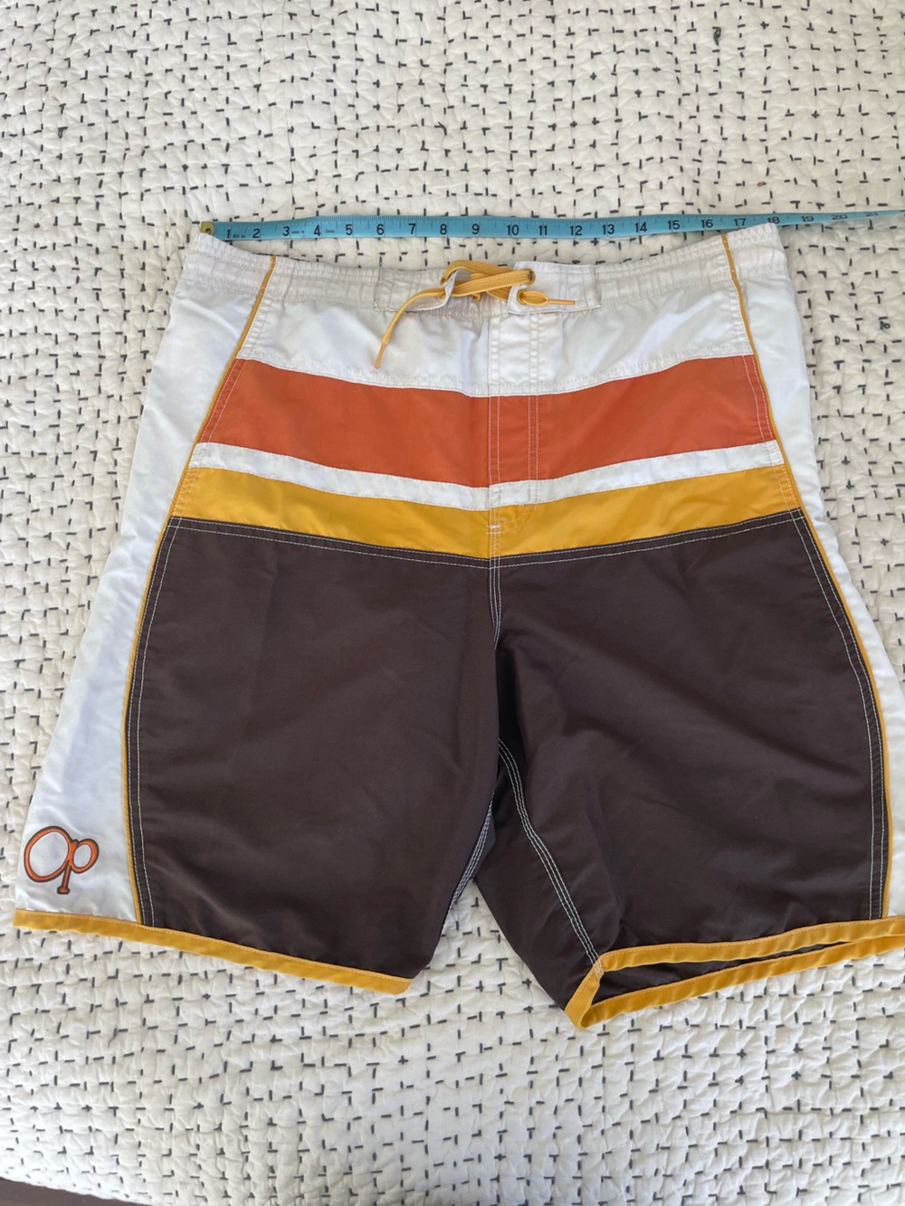 Men's Brown, Orange & Yellow Colorblock Swim Trunks
